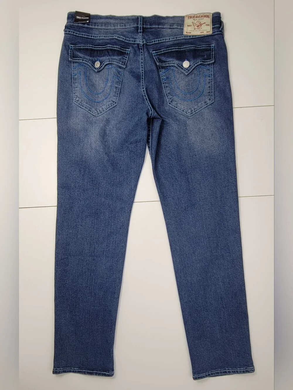 True Religion Geno Big T Flap Slim Jeans in Medium Blaze Wash Size 36X32 New